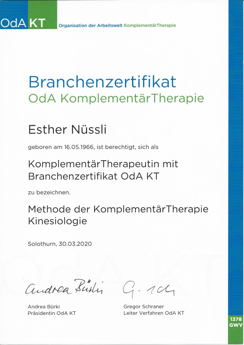 Branchenzertifikat OdA KomplementärTherapie